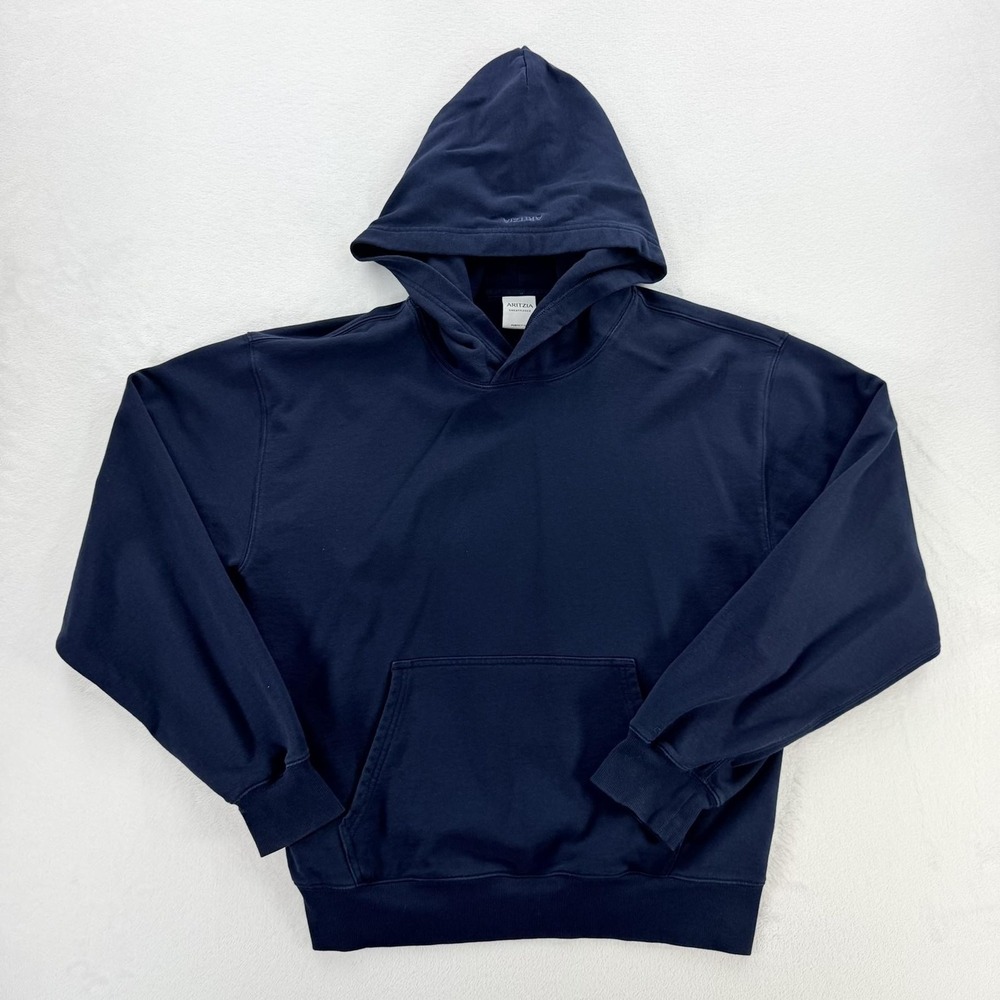 Aritzia Hoodie Womens Large Blue Sweatfleece Pullover Kangaroo Pocket Logo